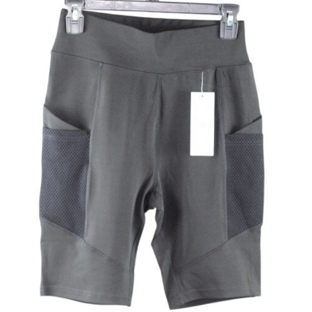 POP Fit Womens High Waist Bike Shorts Gray Mesh Pockets Athleisure POP1688-1 M